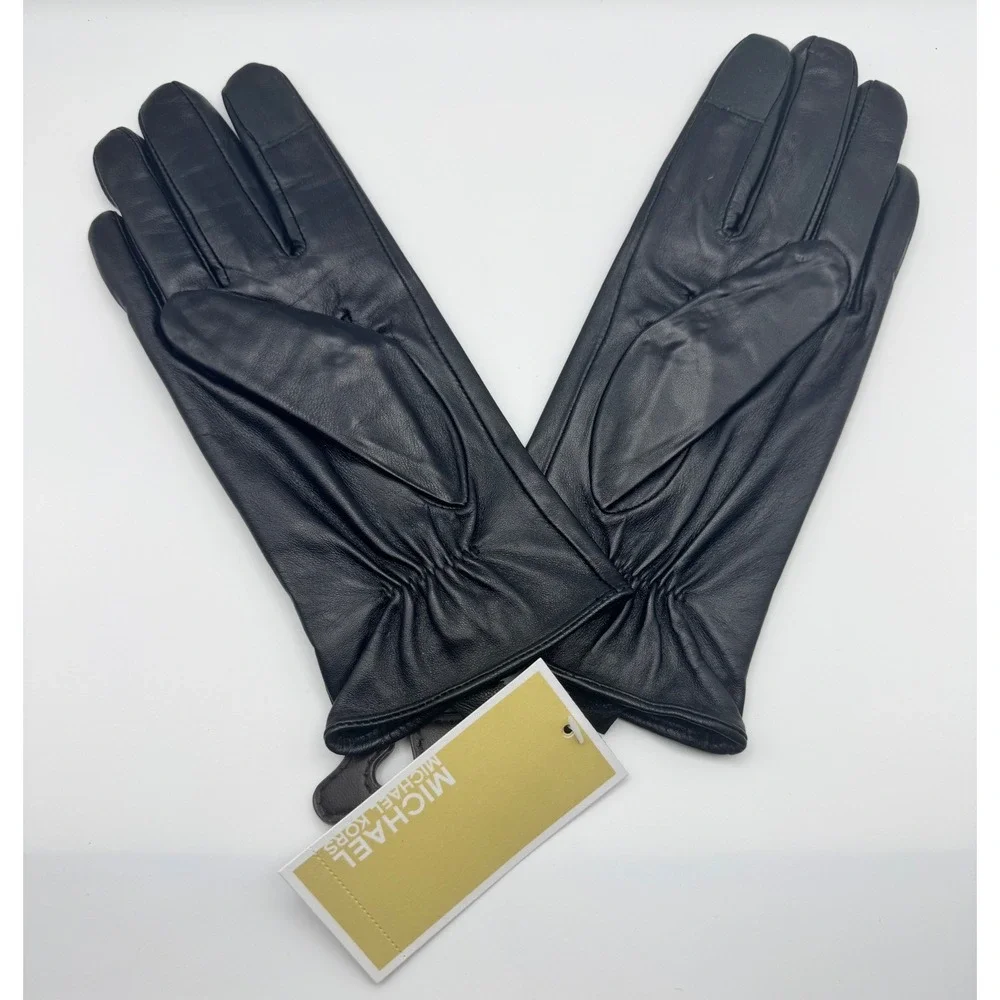 NWT Michael Kors Black Astor Leather Studded Tech Gloves Women's Size S MSRP $98
